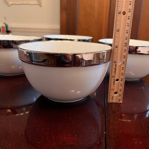 2 Beekman Home white bowls with silver rim - Picture 9 of 15